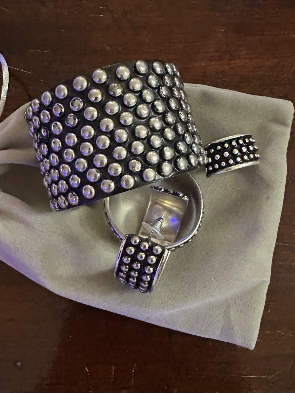 Studded Silver-Tone Bracelet, earrings and stretch Ring Set